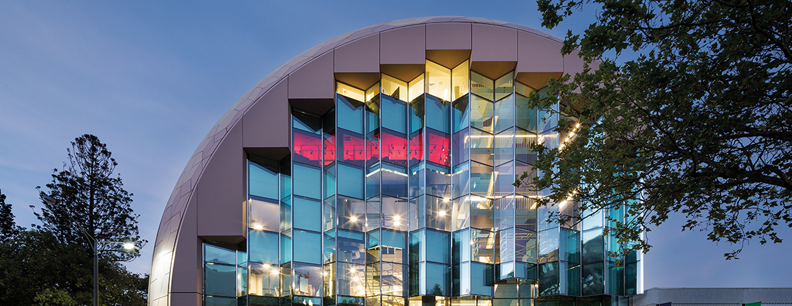 Geelong Library & Heritage Centre profile at twilight